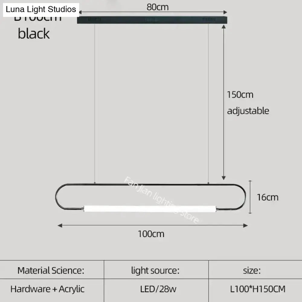 Pendant light Decorbites black Nordic minimalist bar LED fixture, 100 cm wide, 16 cm high on Tampa Home & Garden Store