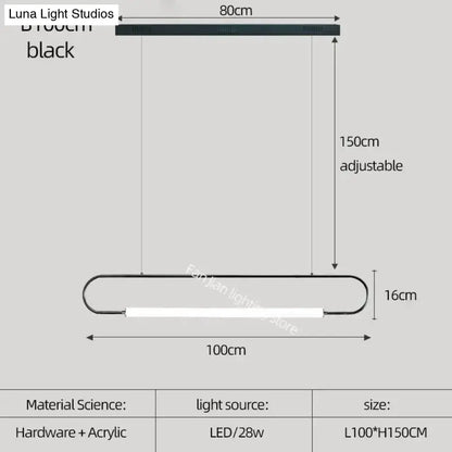 Pendant light Decorbites black Nordic minimalist bar LED fixture, 100 cm wide, 16 cm high on Tampa Home & Garden Store