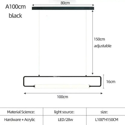 Pendant light Decorbites black Nordic bar with white LED tube, 100 cm long, adjustable on Tampa Home & Garden Store