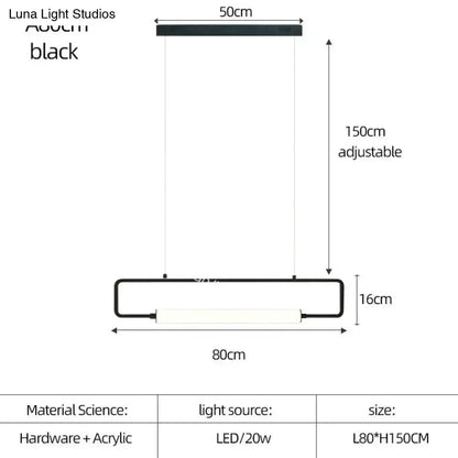 Pendant light Decorbites black Nordic minimalist bar, LED 20W, 80cm wide, 150cm drop on Tampa Home & Garden Store