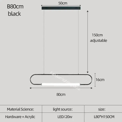 Pendant light black nordic minimalist bar loop Decorbites LED 20W 80cm wide 150cm adjustable on Tampa Home & Garden Store