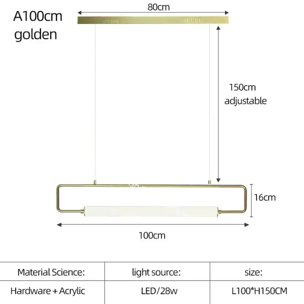 Gold metal bar pendant light with white LED tube, kitchen-ready Nordic style on Tampa Home & Garden Store