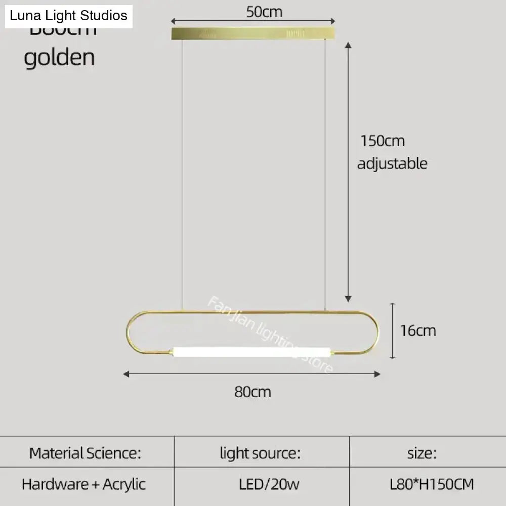 Pendant Light Decorbites modern bar LED fixture with brass curved frame 80cm wide on Tampa Home & Garden Store