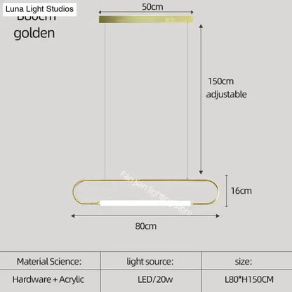 Pendant Light Decorbites modern bar LED fixture with brass curved frame 80cm wide on Tampa Home & Garden Store