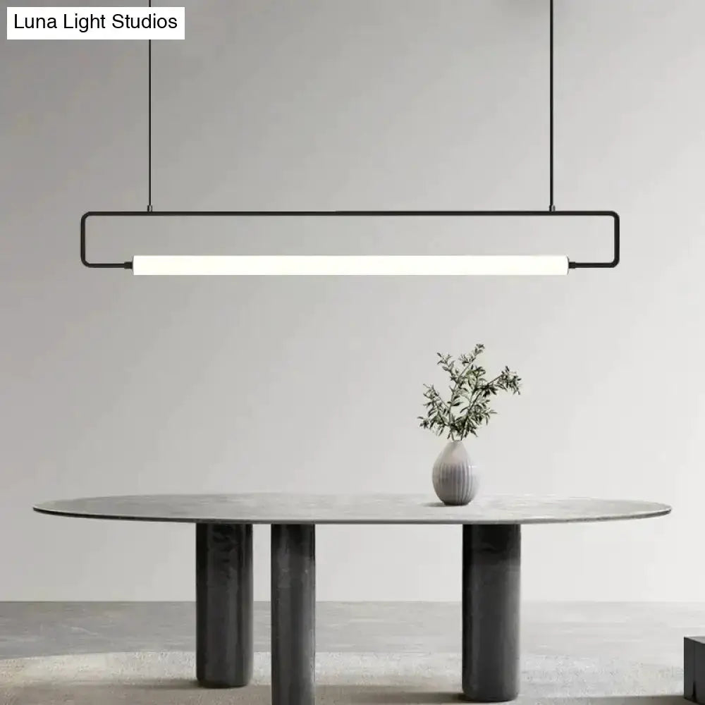 Pendant light, modern black Nordic minimalist bar with LED bar over a round marble dining table on Tampa Home & Garden Store