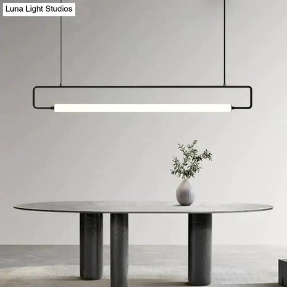 Pendant light, modern black Nordic minimalist bar with LED bar over a round marble dining table on Tampa Home & Garden Store