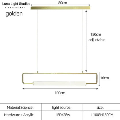 Pendant light Decorbites LED bar, modern Nordic minimalist kitchen fixture, 100cm wide brass on Tampa Home & Garden Store