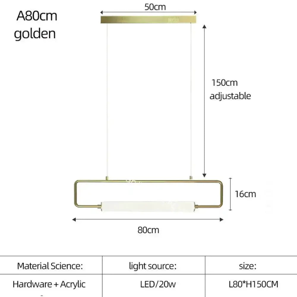 Gold bar pendant light with frame and LED diffuser, 80cm wide, 150cm height Decorbites on Tampa Home & Garden Store