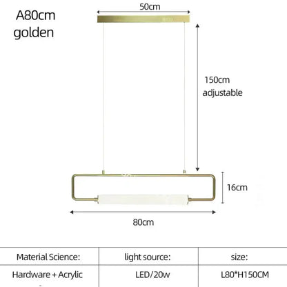 Gold bar pendant light with frame and LED diffuser, 80cm wide, 150cm height Decorbites on Tampa Home & Garden Store