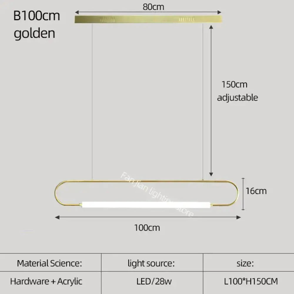 Pendant light Decorbites gold bar LED pendant, 100cm long, 28W, 150cm adjustable height on Tampa Home & Garden Store