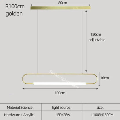 Pendant light Decorbites gold bar LED pendant, 100cm long, 28W, 150cm adjustable height on Tampa Home & Garden Store