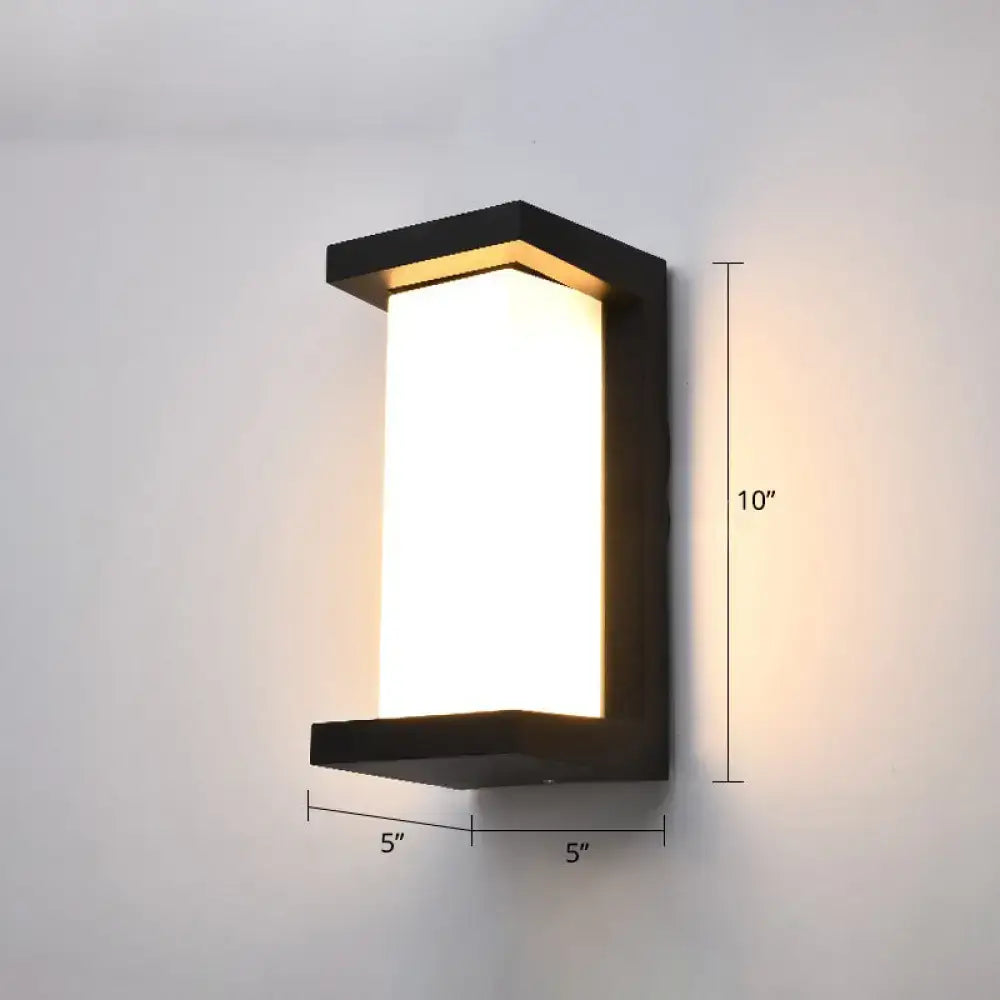 Decorbites black outdoor LED wall sconce with frame and frosted glass shade 10in tall on Tampa Home & Garden Store