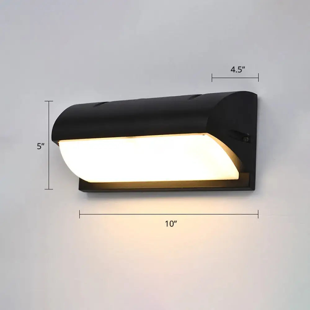 Black outdoor LED sconce with curved white diffuser, 10-inch wide wall-mounted Decorbites on Tampa Home & Garden Store