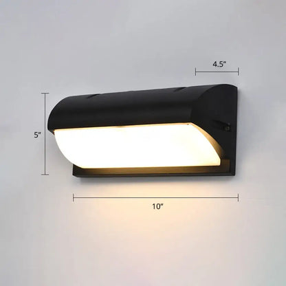 Black outdoor LED sconce with curved white diffuser, 10-inch wide wall-mounted Decorbites on Tampa Home & Garden Store