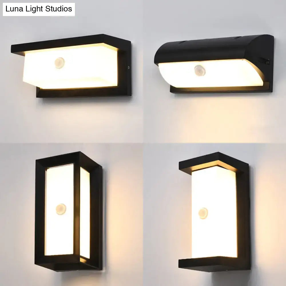 Black outdoor LED sconce by Decorbites with frosted glass panel and wall-mount frame (4) on Tampa Home & Garden Store