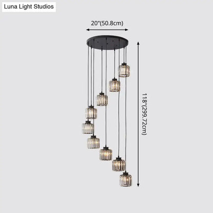 Black crystal cylindrical stairway pendant light, multiple pendants in black metal, Decorbites on Tampa Home & Garden Store