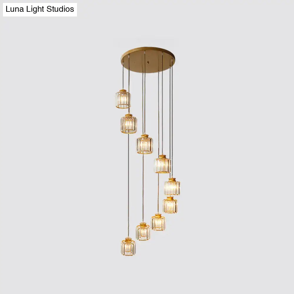 Black Crystal Cylindrical Stairway Pendant Light by Decorbites, 9 lanterns on black cords on Tampa Home & Garden Store