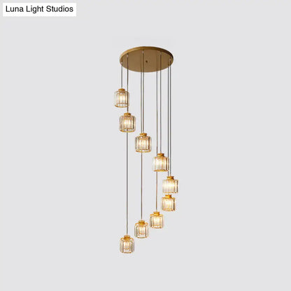 Black Crystal Cylindrical Stairway Pendant Light by Decorbites, 9 lanterns on black cords on Tampa Home & Garden Store