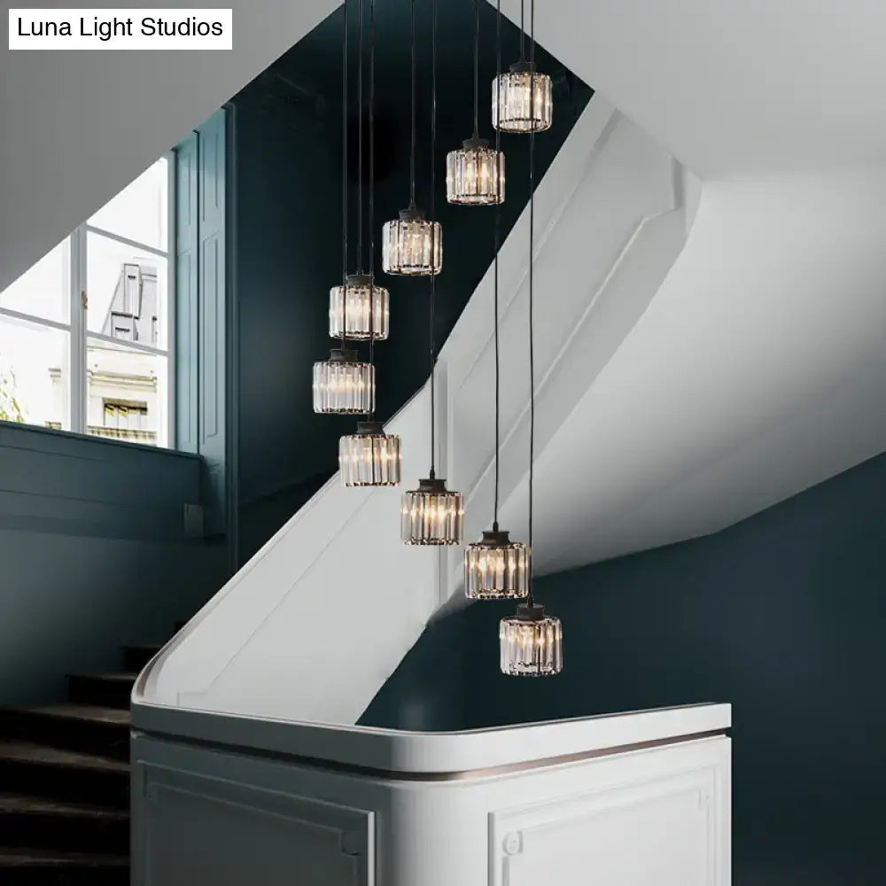 Black crystal cylindrical stairway pendant lights set of nine Decorbites on Tampa Home & Garden Store