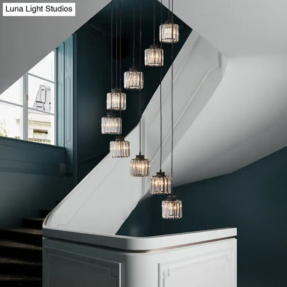 Black crystal cylindrical stairway pendant lights set of nine Decorbites on Tampa Home & Garden Store