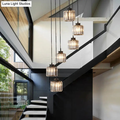Black Crystal Cylindrical Stairway Pendant Lights by Decorbites, six crystal pendants on Tampa Home & Garden Store