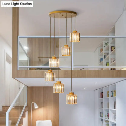 Black Cylindrical Stairway Pendant Light by Decorbites; gold hardware, pendant crystal shades on Tampa Home & Garden Store