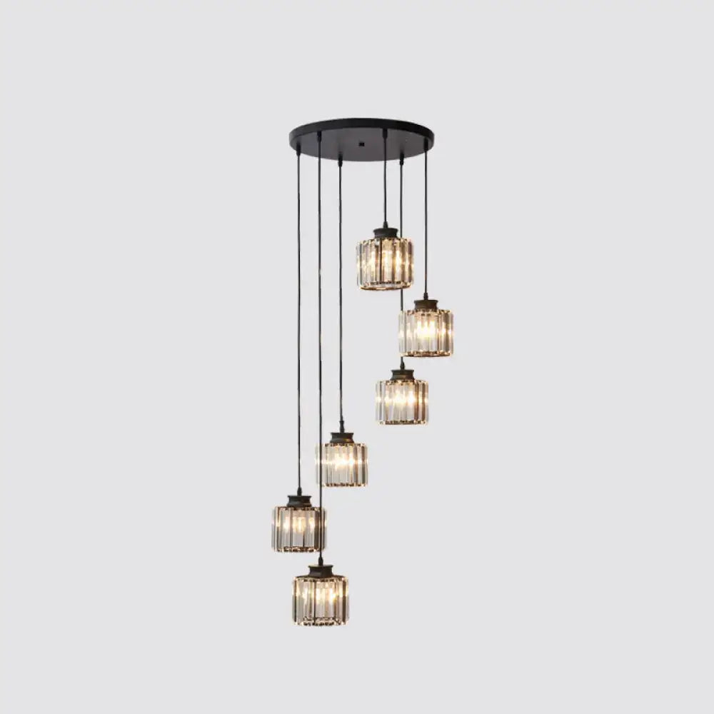 Black crystal cylindrical stairway pendant light fixture with 6 glass pendants by Decorbites on Tampa Home & Garden Store