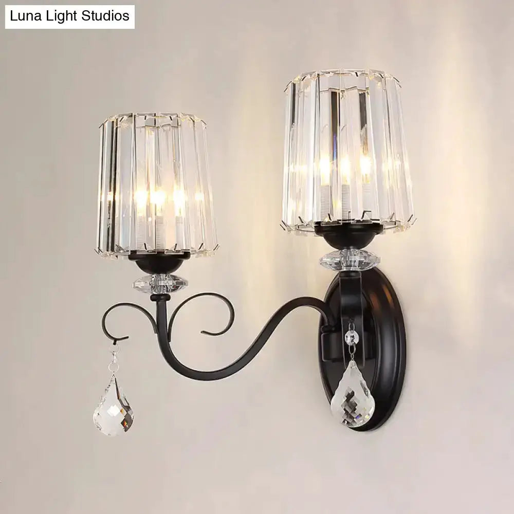 Black Prismatic Crystal Wall Lamp for Living Room