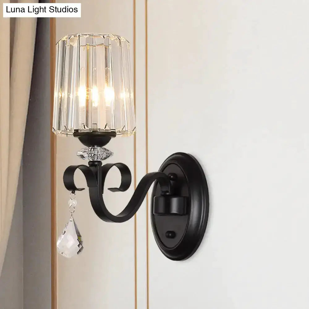 Black Prismatic Crystal Wall Lamp for Living Room