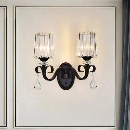 Black Prismatic Crystal Wall Lamp for Living Room