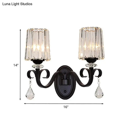 Black Prismatic Crystal Wall Lamp for Living Room