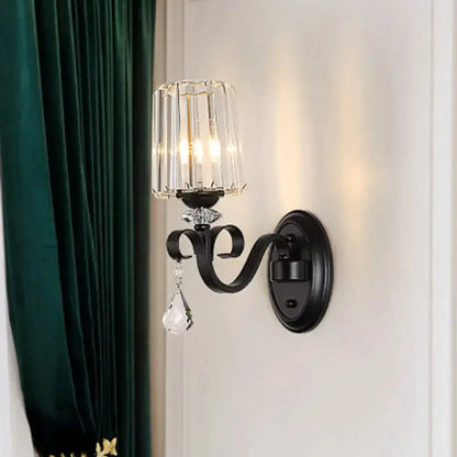 Black Prismatic Crystal Wall Lamp for Living Room