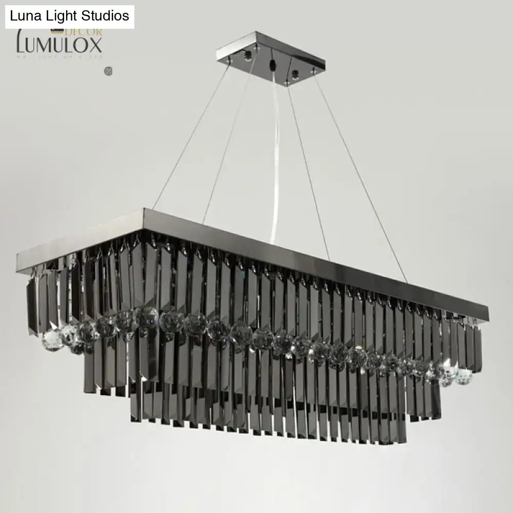 Black crystal rectangle chandelier with chrome frame and crystal bead fringe on Tampa Home & Garden Store
