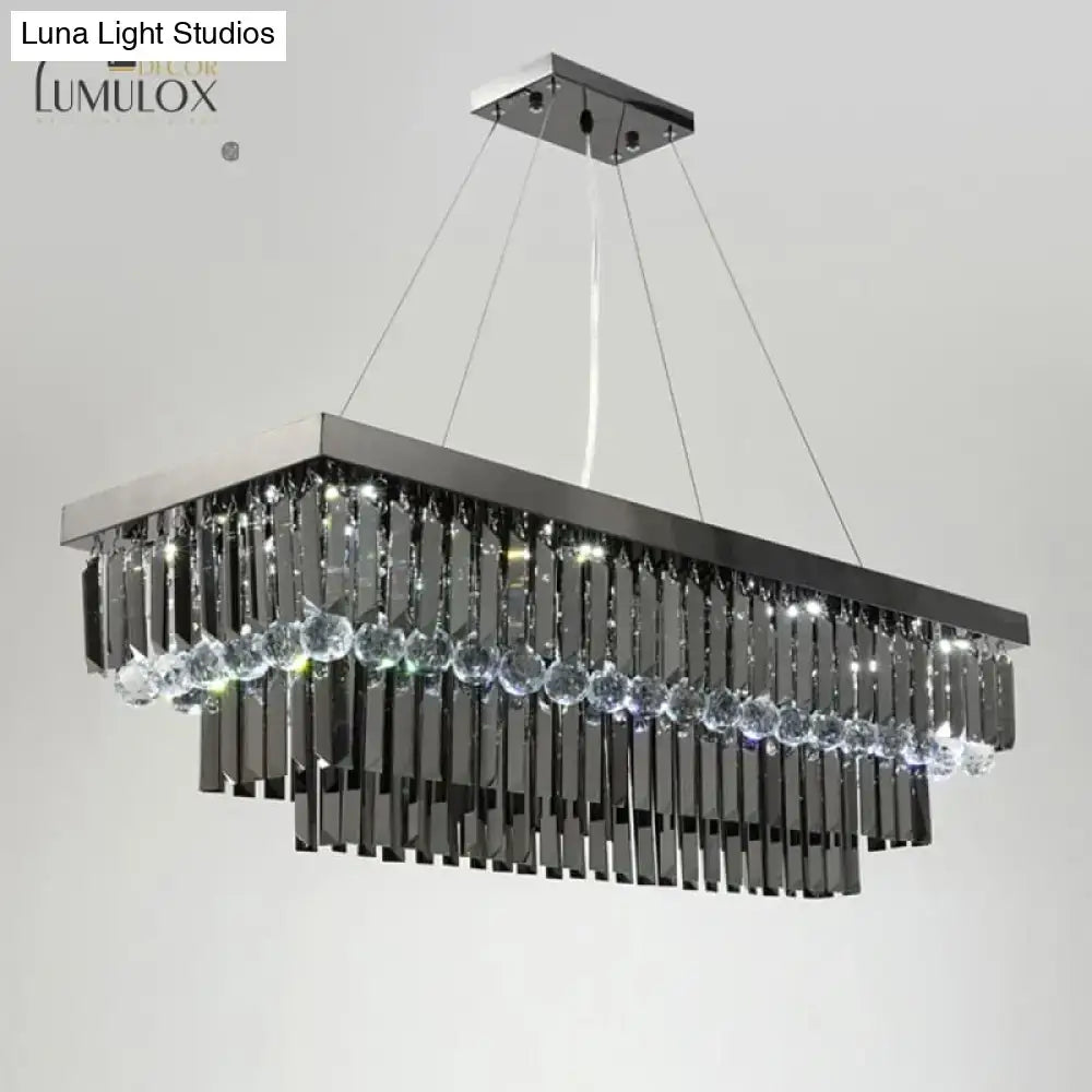 Black crystal rectangle chandelier with chrome frame and hanging crystal prisms on Tampa Home & Garden Store