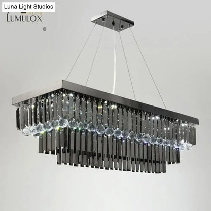 Black crystal rectangle chandelier with chrome frame and hanging crystal prisms on Tampa Home & Garden Store