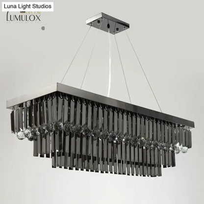 Black crystal rectangle chandelier with chrome frame and hanging prisms by Decorbites on Tampa Home & Garden Store
