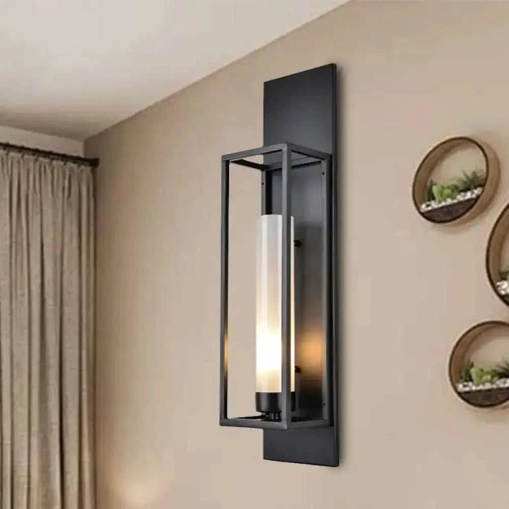 Modern black rectangular wall lamp with glass shade in metal frame for living room Decorbites on Tampa Home & Garden Store
