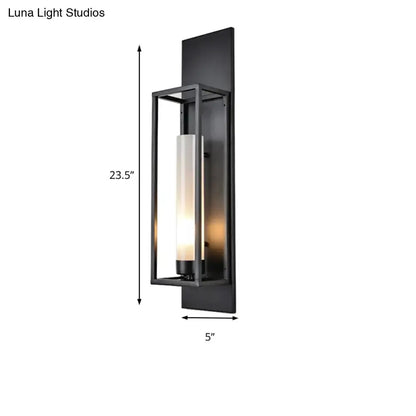 Modern black rectangular wall lamp with glass shade for living room by Decorbites, 23.5in tall on Tampa Home & Garden Store