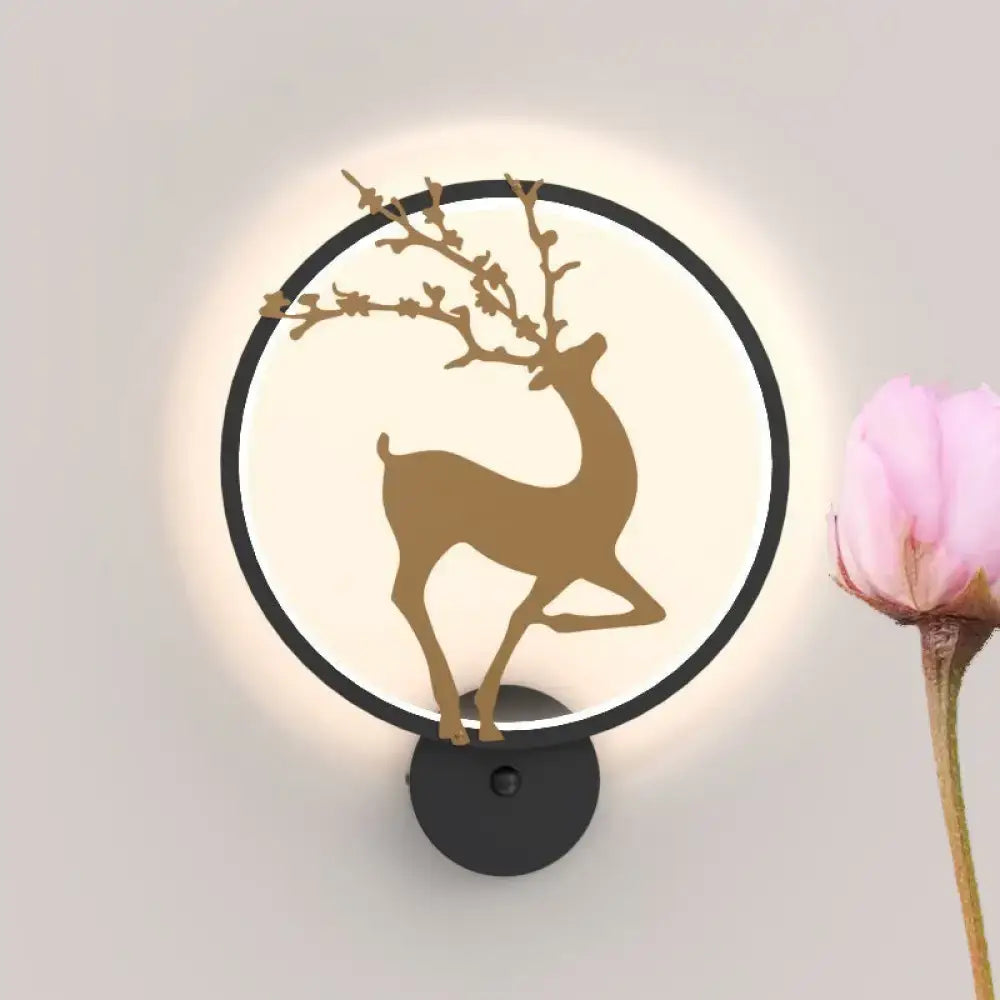 Black Ring Elk Sconce by Decorbites circular backlit deer silhouette wall light on Tampa Home & Garden Store