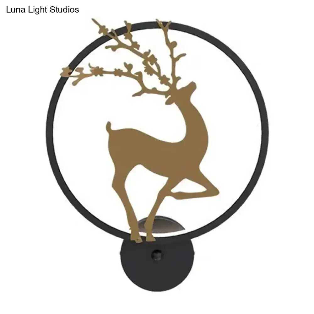 Black Ring Elk Sconce with gold deer silhouette, wall-mounted decor by Decorbites on Tampa Home & Garden Store