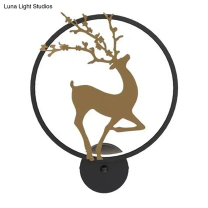Black Ring Elk Sconce with gold deer silhouette, wall-mounted decor by Decorbites on Tampa Home & Garden Store