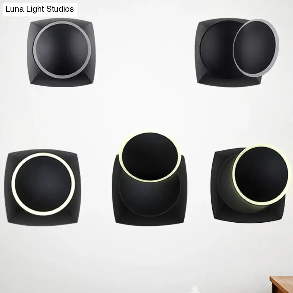Decorbites Black Industrial LED Sconce set of 5 with square backplates and circular LED rings on Tampa Home & Garden Store
