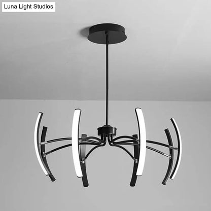 Black Rotating LED Chandelier with curved metal arms and white LED strips on Tampa Home & Garden Store