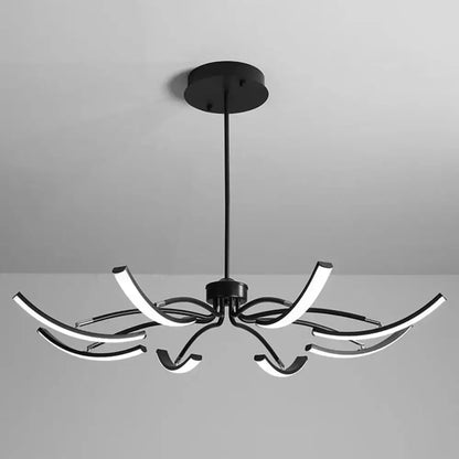 Black rotating LED chandelier with curved arms and integrated LED strips by Decorbites on Tampa Home & Garden Store