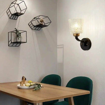 Modern black textured conical glass wall sconce with brass arm Decorbites on Tampa Home & Garden Store