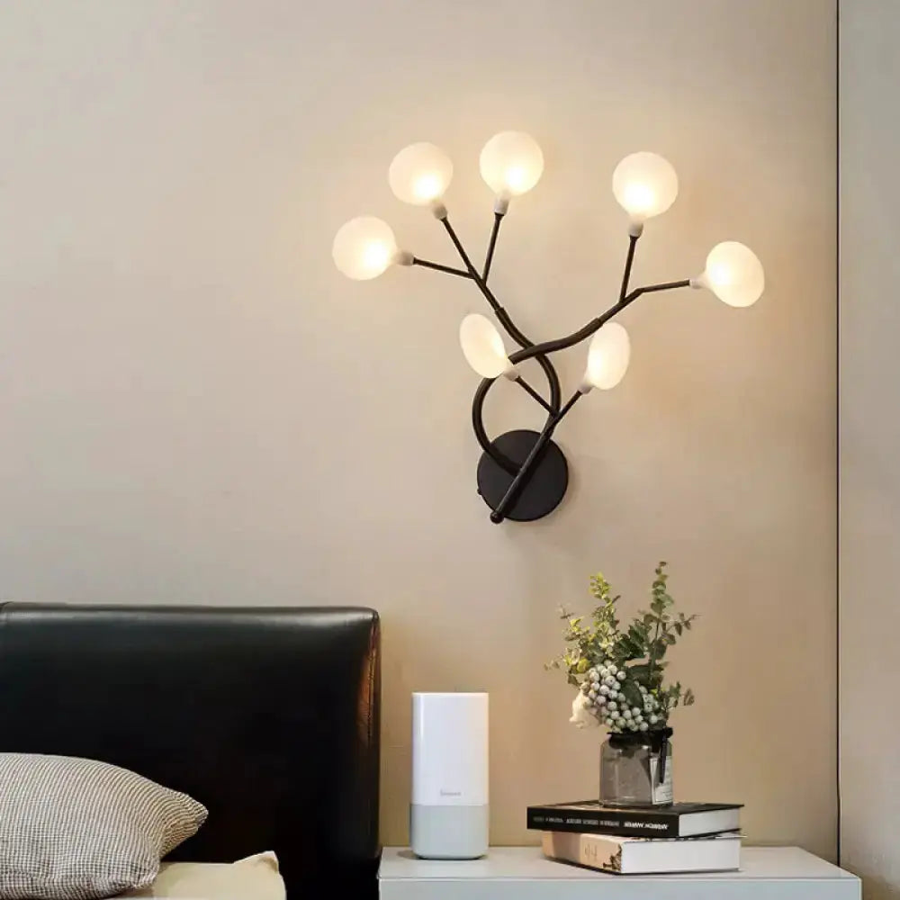 Modern Black Tree Branch Wall Light Glass Globes