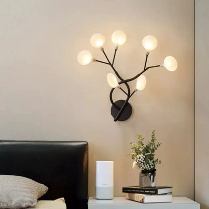 Modern Black Tree Branch Wall Light Glass Globes