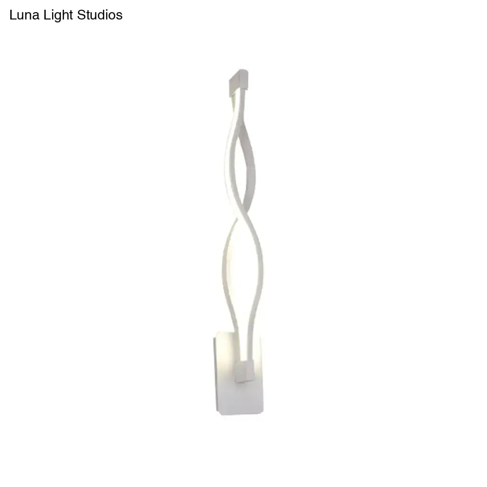 White twisted LED wall sconce with dual-arc design for contemporary decor by Decorbites on Tampa Home & Garden Store
