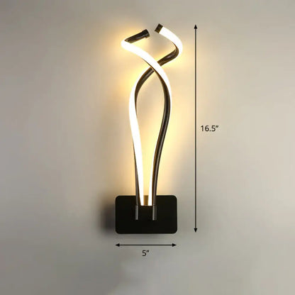 Black Spiral LED Sconce by Decorbites; intertwined LED spirals on wall-mount with warm glow on Tampa Home & Garden Store