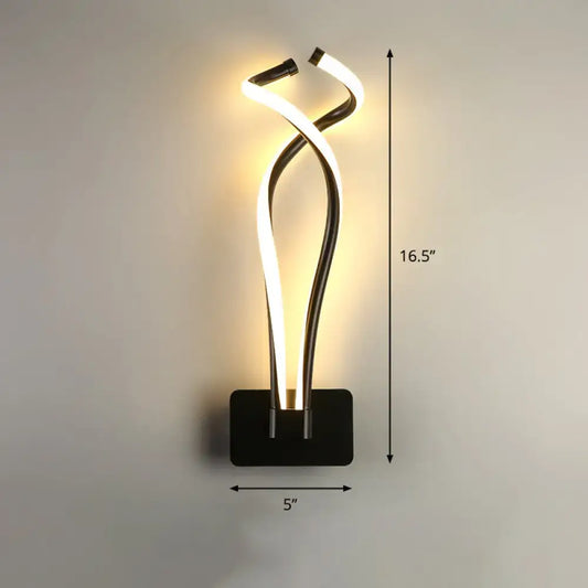 Black Spiral LED Sconce by Decorbites; intertwined LED spirals on wall-mount with warm glow on Tampa Home & Garden Store